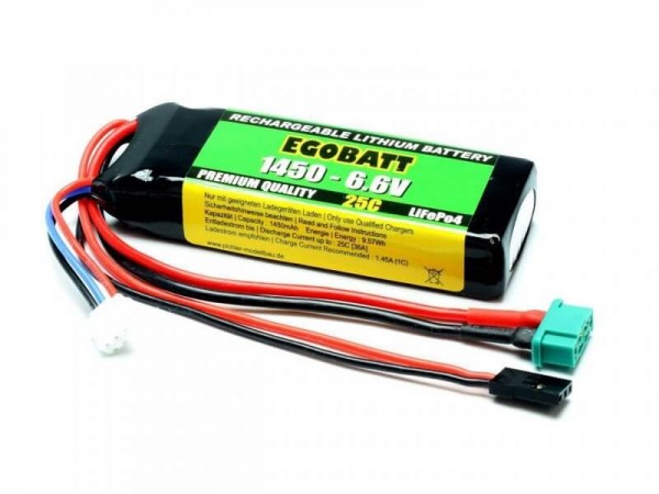 1450 mAh 2S LifePO4-Akku (6,6V) 25 C · MPX + JR UNI · Pichler Egobatt