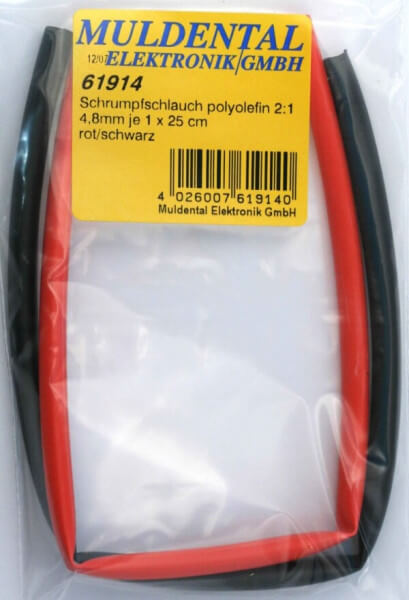 ø 4,8 mm Schrumpfschlauch · 25 cm rot + 25 cm schwarz · 2:1 · Polyolefin selbstverlöschend