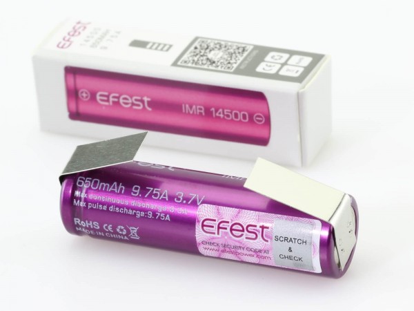 Lithium-Ionen Akku Efest IMR 14500 · 650 mAh 3,7 V mit U-Lötfahne bis 9,75 A