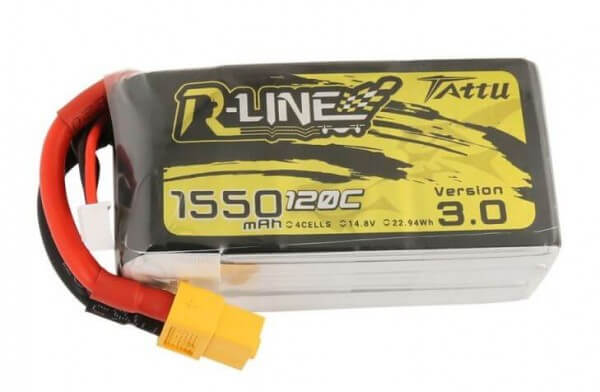 Tattu R-Line 3.0 · 1550 mAh 4S Lipo (14,8V) 120 C · XT60