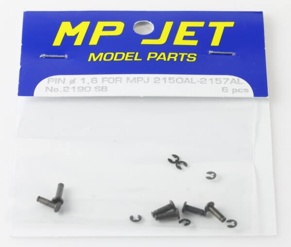 6er Set Stahl-Pin Ø 1,6 mm + Sprengring für 23 mm Alu-Gabelkopf · MP-Jet