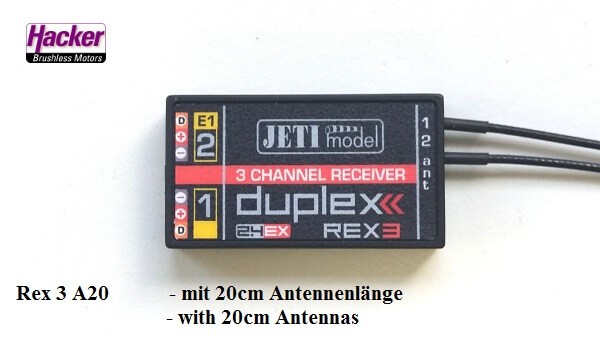 DUPLEX 2.4 EX Empfänger REX 3 A20 · 2 x 100 mm Antennen · Jeti