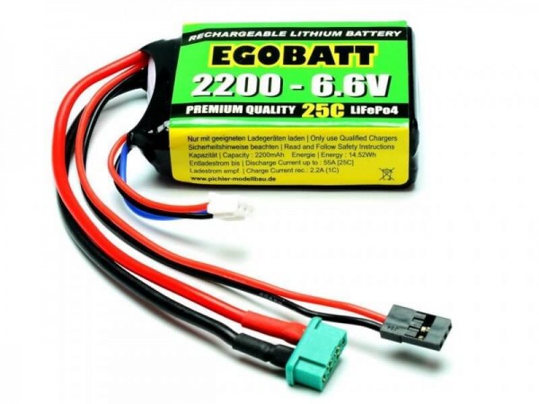 2200 mAh 2S LifePO4-Akku (6,6V) 25 C · MPX + JR UNI · Pichler Egobatt