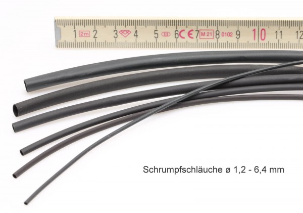 ø 2,4 mm Schrumpfschlauch · 1,0 m schwarz · 2:1 · Polyolefin selbstverlöschend