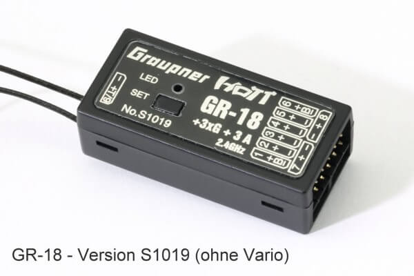 Empfänger GR-18 HoTT · Version #S1019 mit 3-Achs Gyro + A-Meter · Graupner