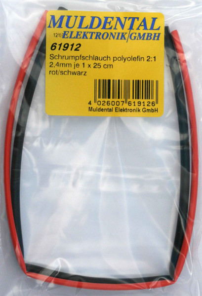 Schrumpfschlauch  ø 2,4 mm · 25 cm rot + 25 cm schwarz · 2:1 · Polyolefin selbstverlöschend