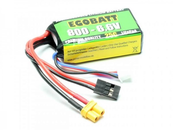 800 mAh 2S LifePO4-Akku (6,6V) 25 C · XT30 + MPX + JR UNI · Pichler Egobatt