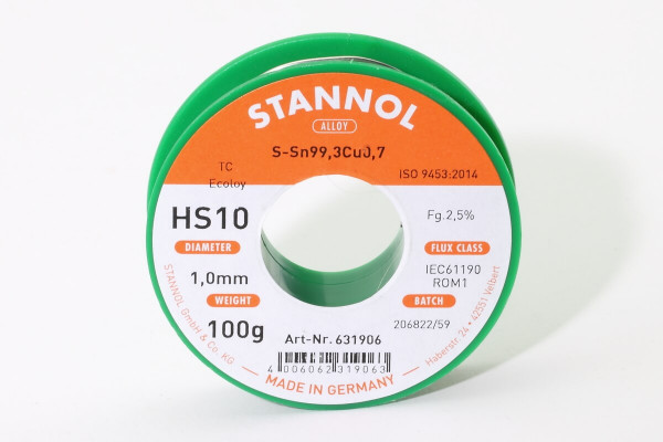 100 g Stannol HS10 Lötzinn Ø 1 mm · RoHS bleifrei · Ecoloy TC