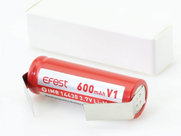 Lithium-Ionen Akku Efest IMR 14430 · 600 mAh 3,7 V mit U-Lötfahne bis 6 A