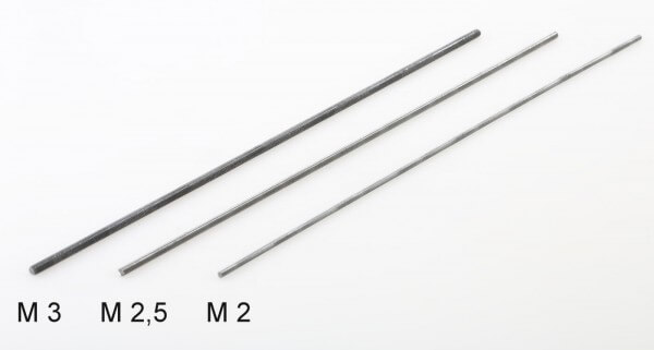 Stahl-Schubstange M 2 brüniert · durchgängiges Gewinde · 200 mm lang