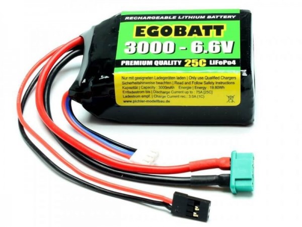 3000 mAh 2S LifePO4-Akku (6,6V) 25 C · MPX + JR UNI · Pichler Egobatt