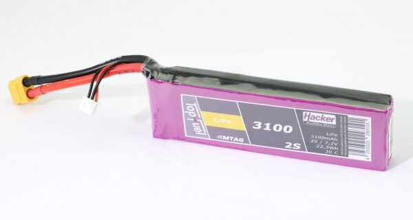 3100 mAh 2S LifePO4-Akku (6,6V) 30 C · XT60 · Hacker TopFuel MTAC