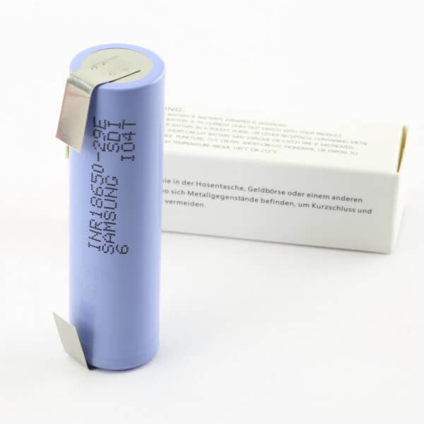Panasonic INR 18650 29E · 2900 mAh 3,7 V mit U-Lötfahne bis 10 A