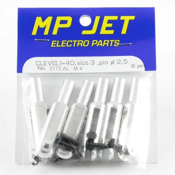 40 mm Alu-Gabelköpfe M 4 · B=3,0 mm · Pin Ø 2,5 mm · 6er-Pack · MP-Jet