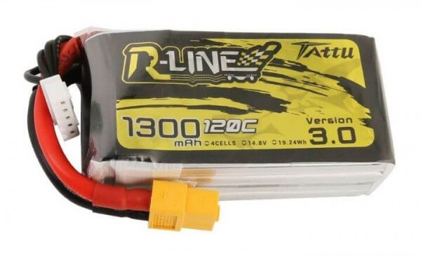 Tattu R-Line 3.0 · 1300 mAh 4S Lipo (14,8V) 120 C · XT60