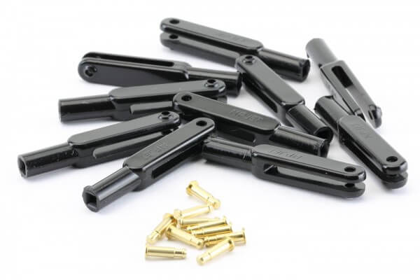 10er-Pack 45mm Nylon-Gabelköpfe M3 schwarz · B=3,0 mm · Pin Ø 2,5 mm · MP-Jet