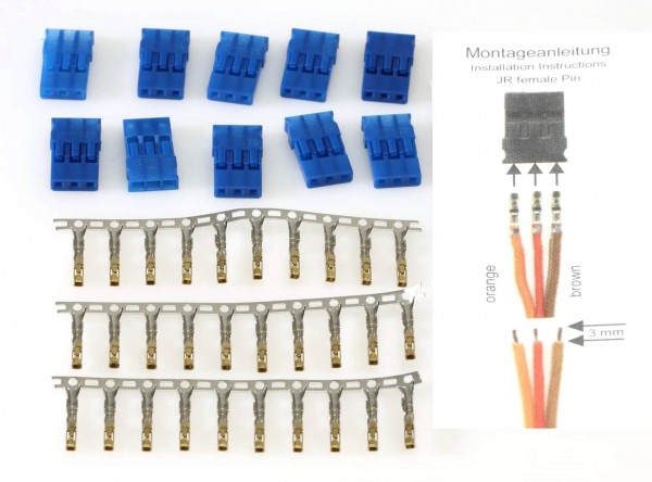 10 Stück Blue-Line JR Servo-Buchse (female) Crimp-Bausatz