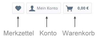 Buttons für Merkzettel, Konto und Warenkorb